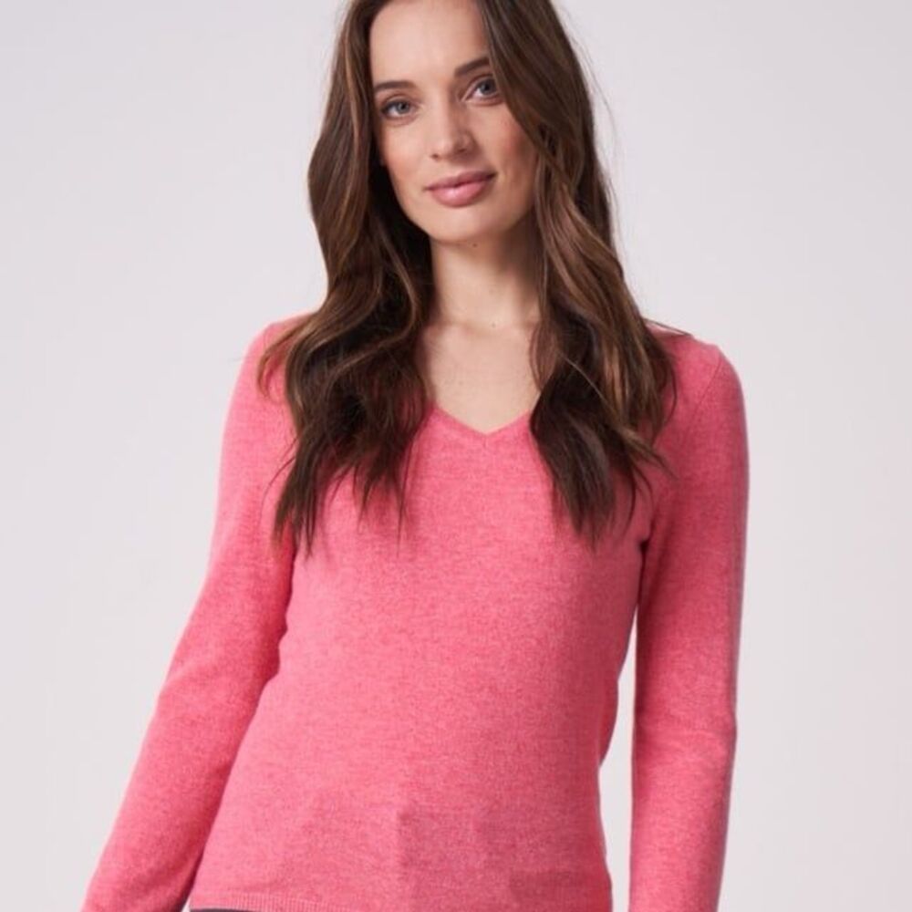 2 Ply cashmere red knit v neck sweater